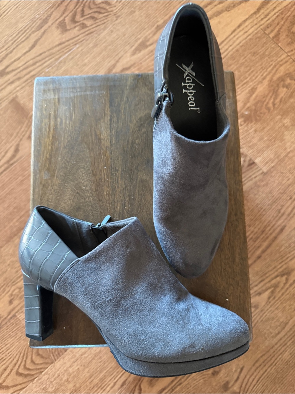 Xappeal Ayla Women’s Low-cut Heeled Suede-look Ankle Boots -Gray